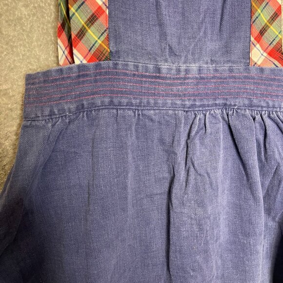 Vtg Women Cottagecore Peasant Trad Wife Overall Soft Denim Plaid Midi Dress 13 - Picture 4 of 13